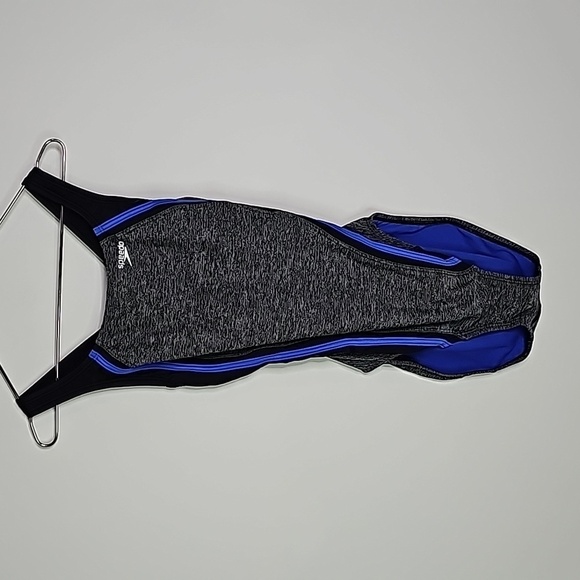 Speedo size 8 black/gray/blue one piece swim suite - Picture 1 of 7